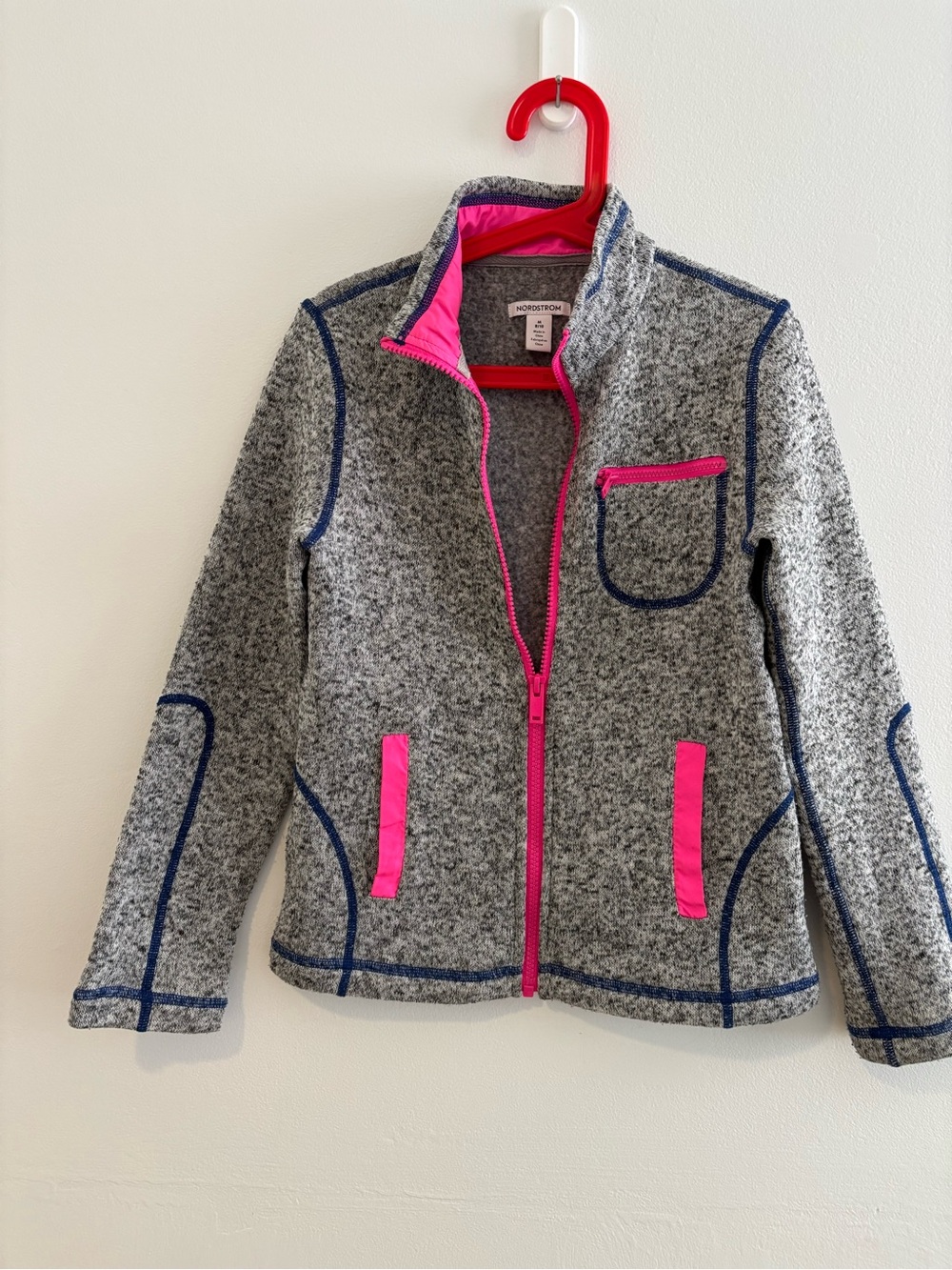 3 for $15😍 Nordstrom Grey Fleece Jacket with Pink Trim and Navy Accents
